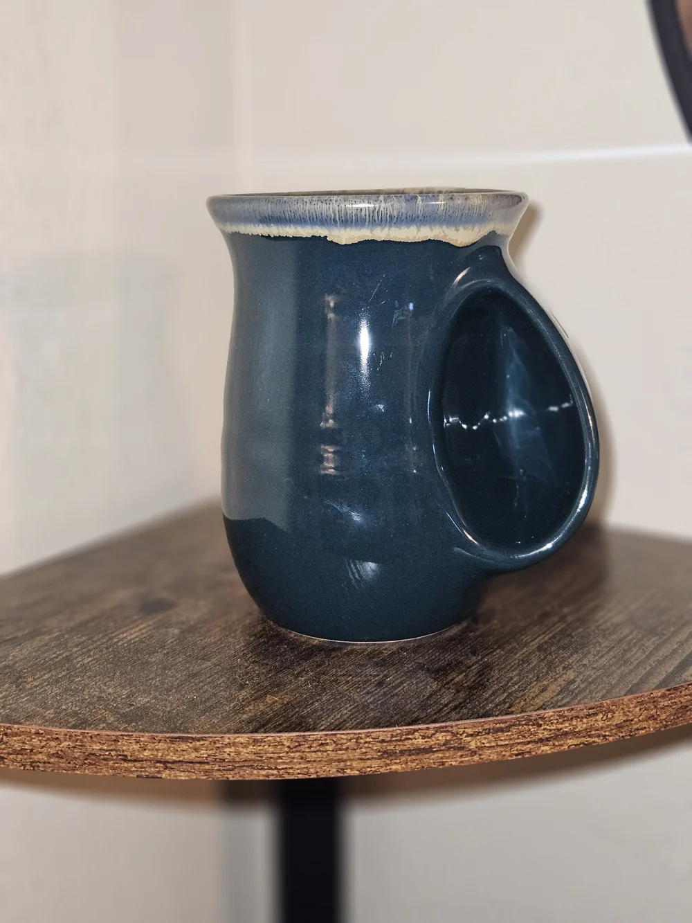 Ceramic Mug HandWarmer in Deep Teal with Beige Rim